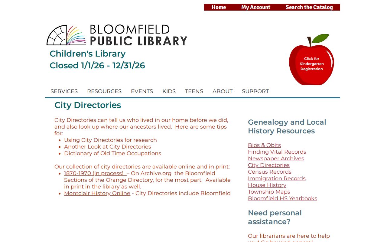 Bloomfield city directory collection information from the local library