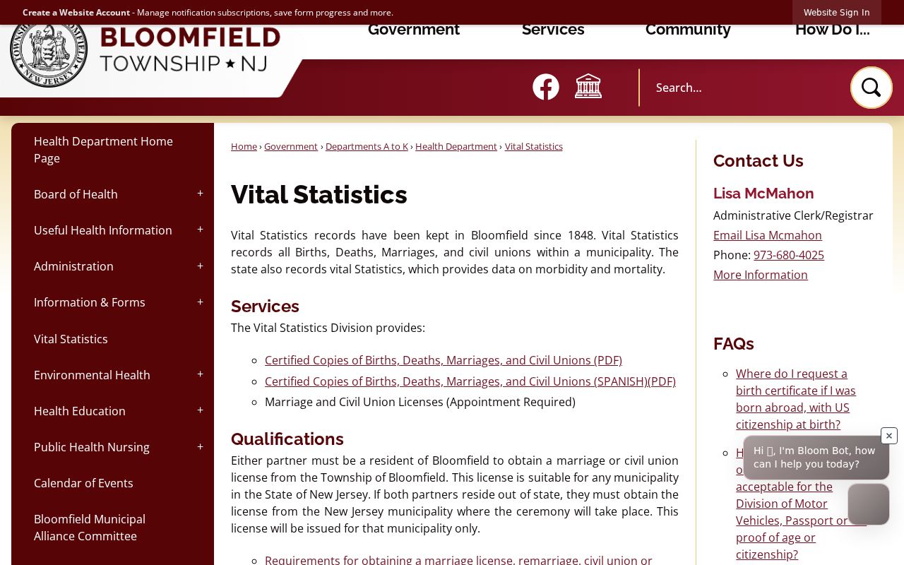 Bloomfield residents directory local vital statistics record route
