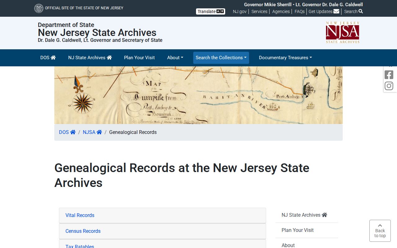 Bloomfield residents directory New Jersey State Archives genealogy collections