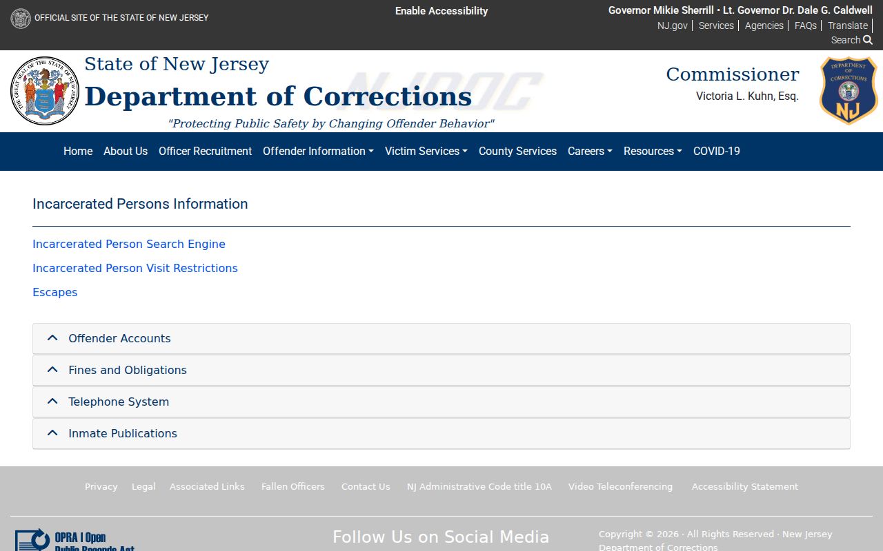 Bloomfield residents directory New Jersey corrections information route