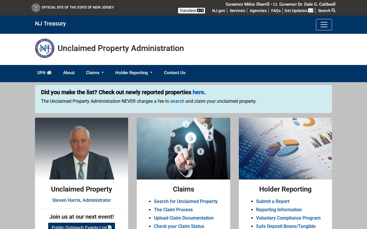 Bloomfield residents directory New Jersey unclaimed property search