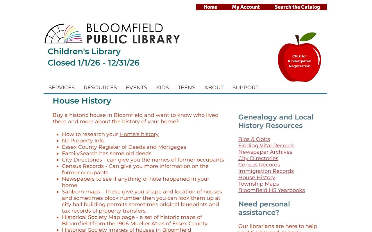 Bloomfield previous residents library house-history research resource