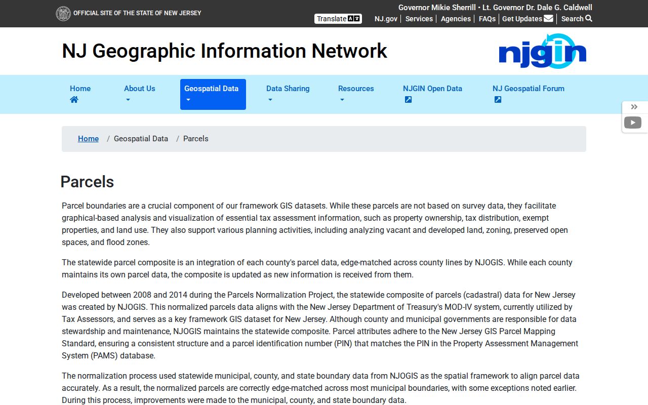 Bloomfield ZIP code directory NJGIN parcel data source